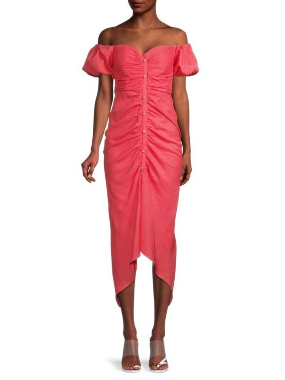 Ronny Kobo ​Stevie Puff Sleeve Linen Midi Dress Petal Womens Size Large